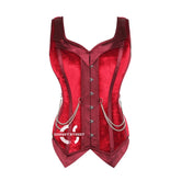 Red Velvet With Burgundy Satin Sweetheart Neck Shoulder Strap Gothic Costume Overbust Corset